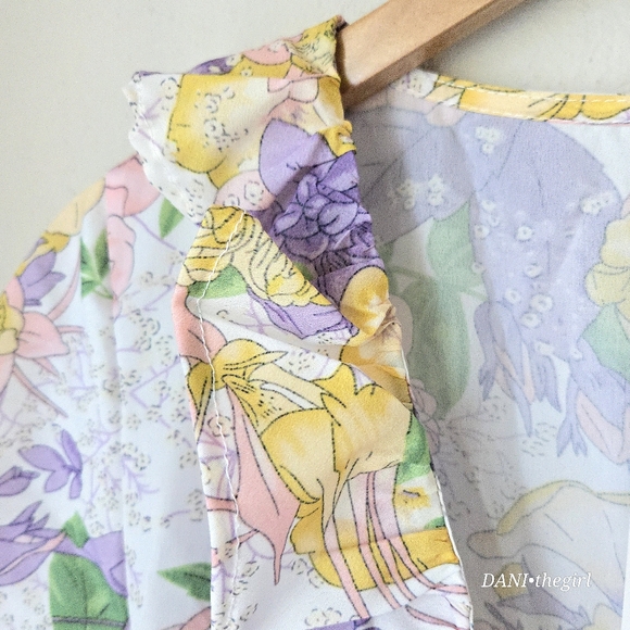 Floral Plunge Neck Tie Front Flutter Sleeve Ruffle Trim Dress - Picture 7 of 14